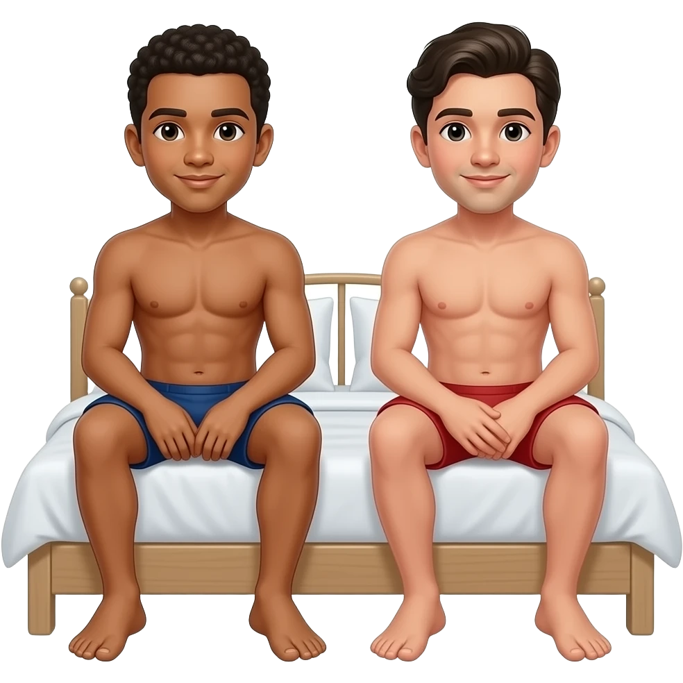 Enaldinho And Lucas sitting bed naked naked  full body. emoji