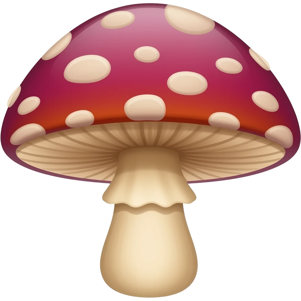 Fly agaric is red-purple crimson with a pronounced stem and random dots emoji