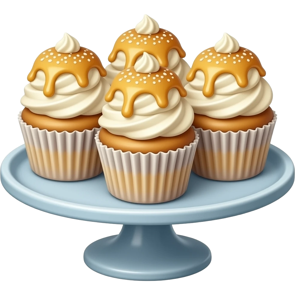 Cupcakes with pancakes as toppings on a cupcake stand emoji