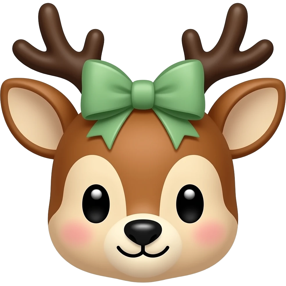 cute dear face with Sage green bow on the head emoji