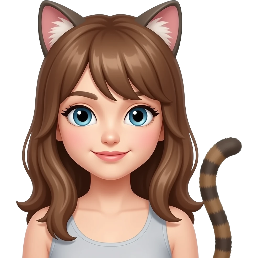 Una chica hermosa con orejas de gato y cola de gato emoji