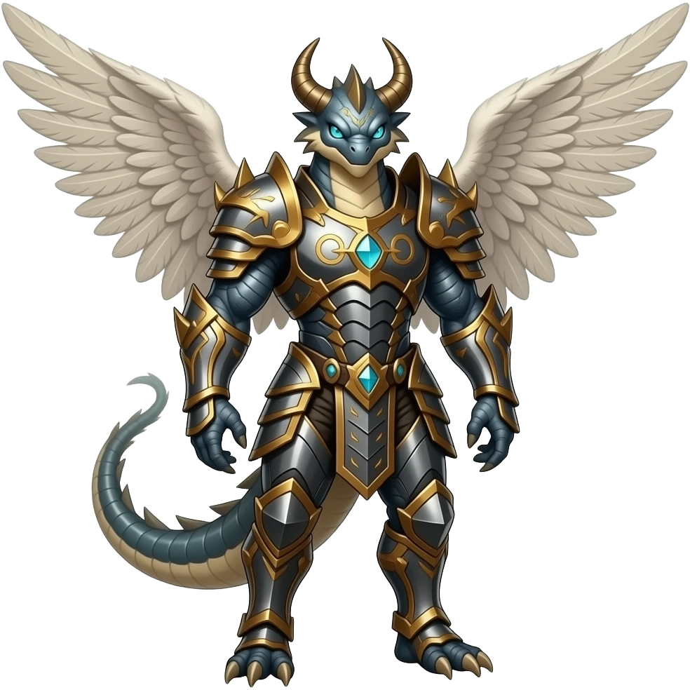 Angelic ancient vintage Genesect-Salamence-Tyranitar-Brony-Vernid-Fionbri-Fakémon-animal-hybrid, full body emoji