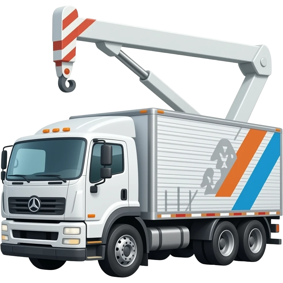 white construction material delivery truck flatbed with hiab emoji
