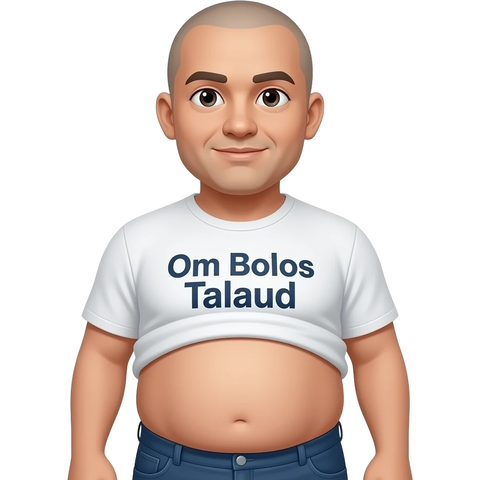 Buat agak gemuk dengan perlihatkan perut buncit setengah badan saja namun tertutup baju dan potongan rambut tipis sedikit botak dan tuliskan di baju Om Bolos Talaud emoji