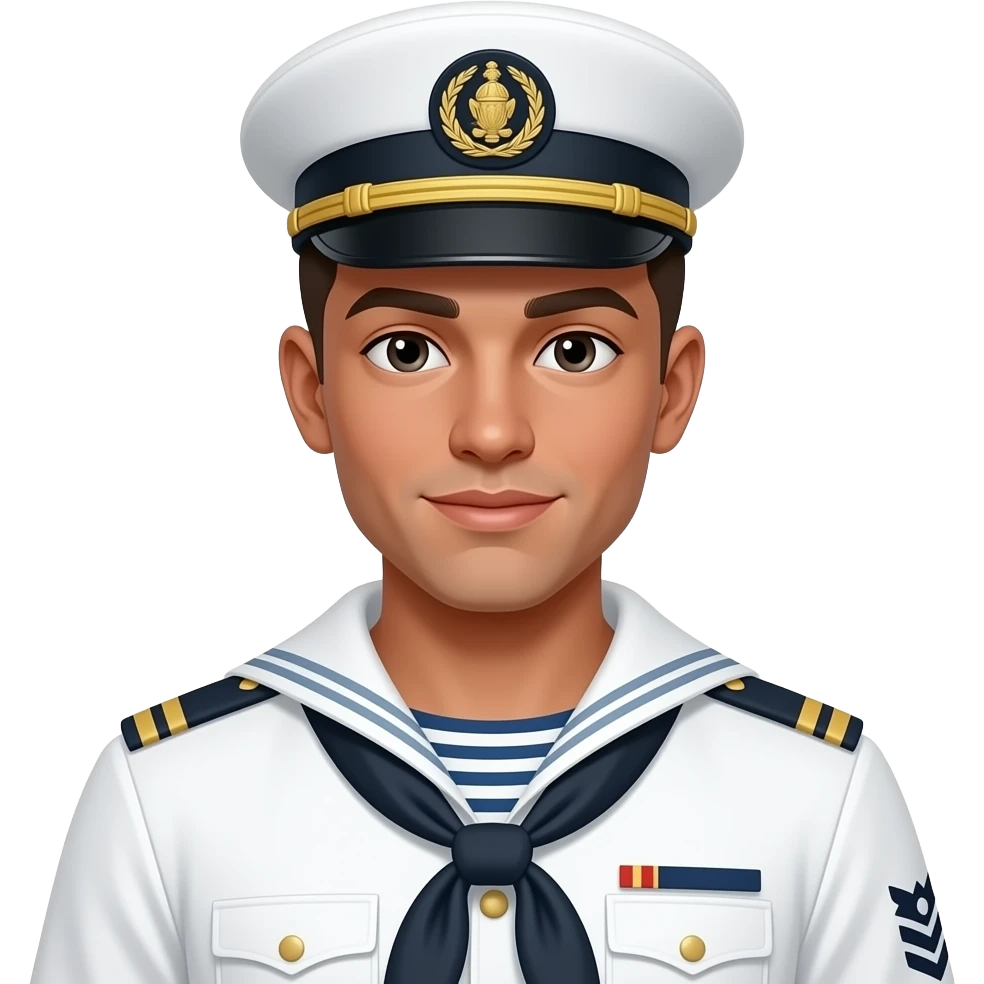 a BSMT male student with a tan skin and a clean cut with his white maritime uniform emoji