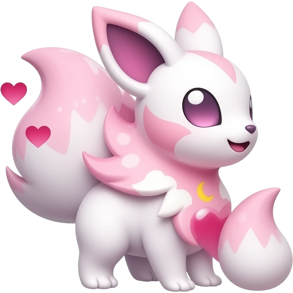 Rosy shiny glossy sparkly romantic pastel damask Absol-Sylveon-Fakemon-hybrid with heart and moon patterns emoji