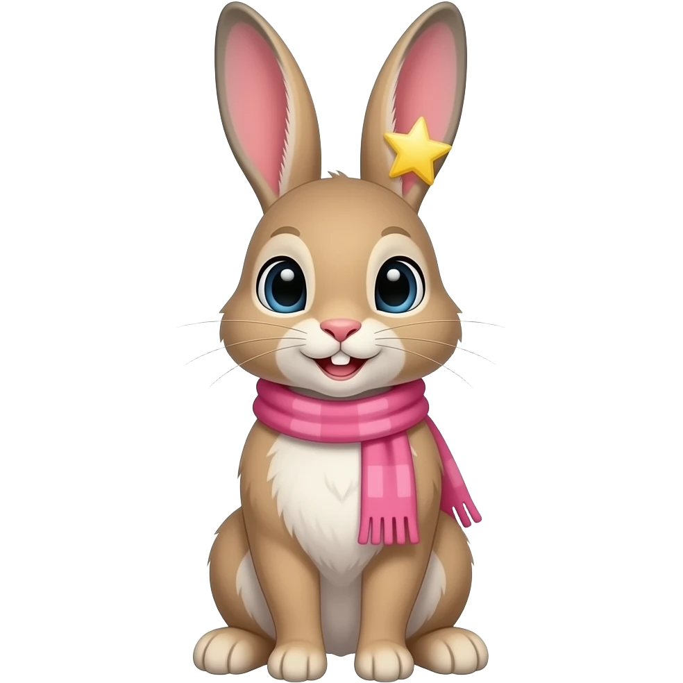 오른쪽 귀에 별이 있는 분홍색 목도리를 한 토끼 emoji