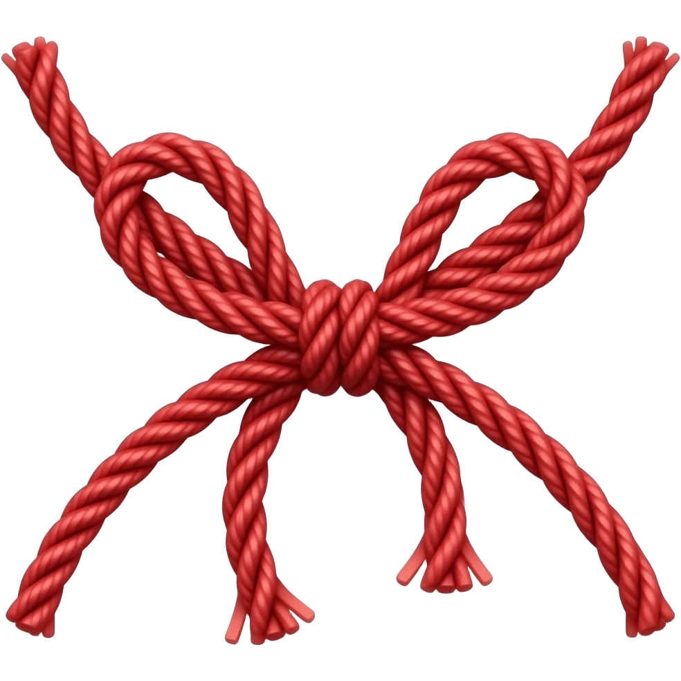 two lines of thin red string knotted together at the middle, less rubber looking emoji