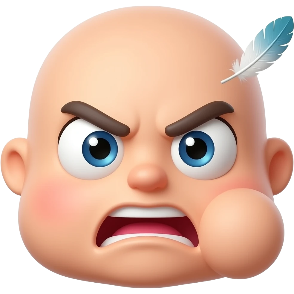 “3D emoji face, dramatically offended expression, one puffed cheek ...