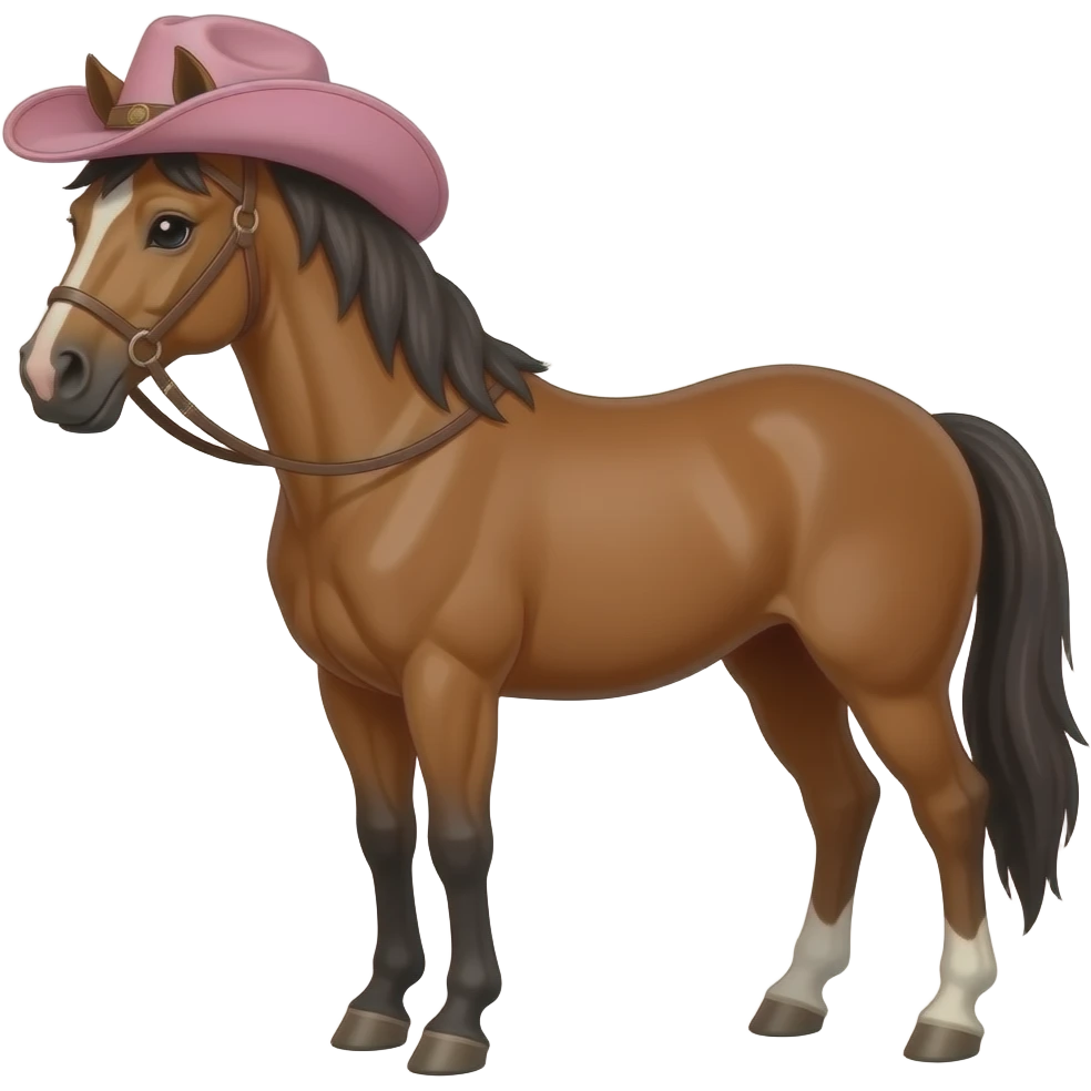 cavalo marrom brilhante com um chapéu de caubói rosa emoji