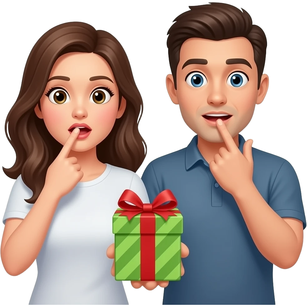 선물을 받고 입을 양손으로 가리며 놀라는 표정, 여자와 남자 emoji