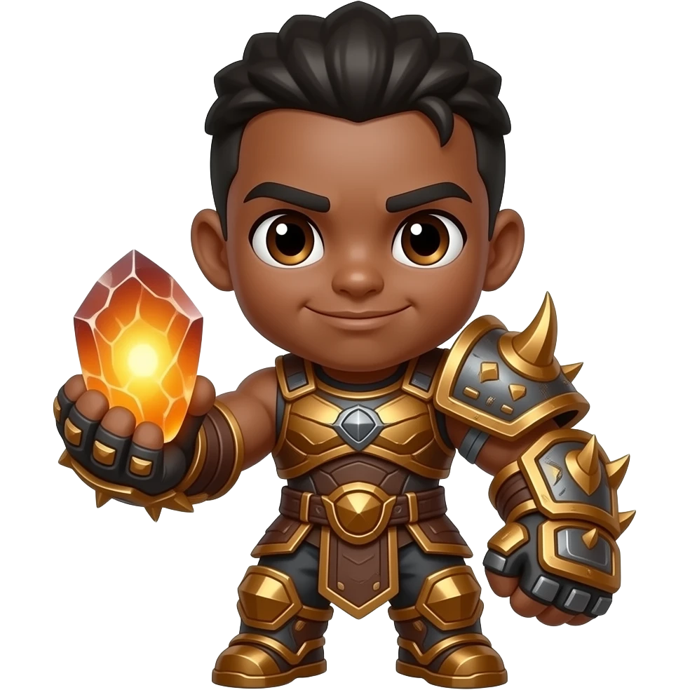Chibi copper-skinned tectonic brawler, gauntlets made of heavy tectonic ...