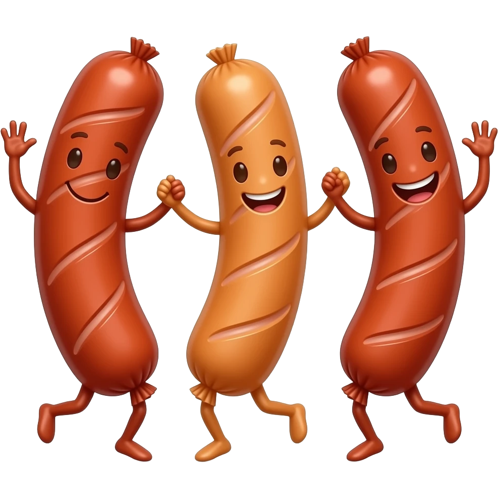 Three Sausages dancing close emoji