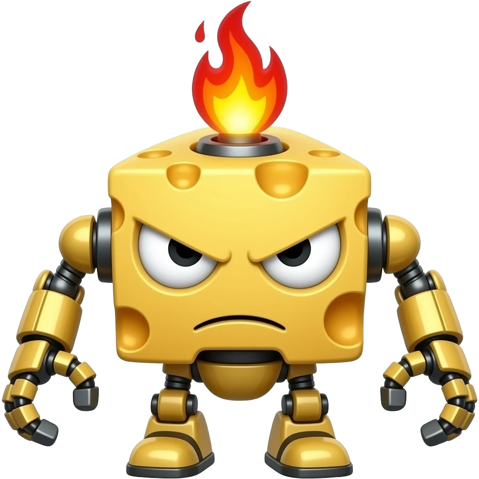 evil flaming cheese robot emoji