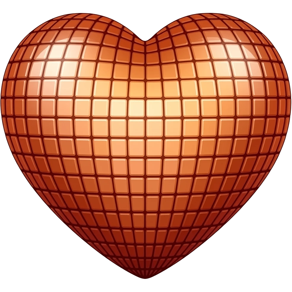 2d glitter heart shape disco ball red and gold emoji