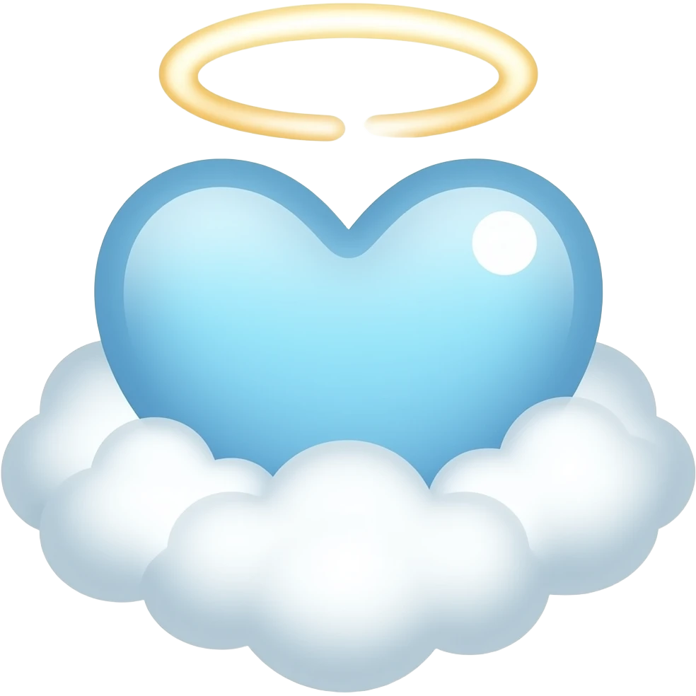 sparkly light blue heart with angel nimbus with a off-white cloudy border, y2k, glam emoji