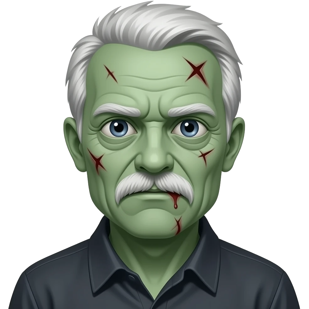 zombie old man with pale green skin, visible wounds, dead eyes emoji