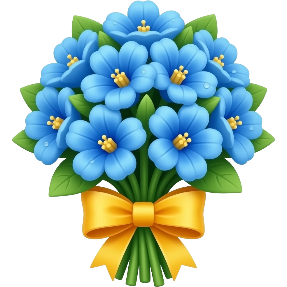 دسته گل رنگ ابی با پاپیون زرد emoji