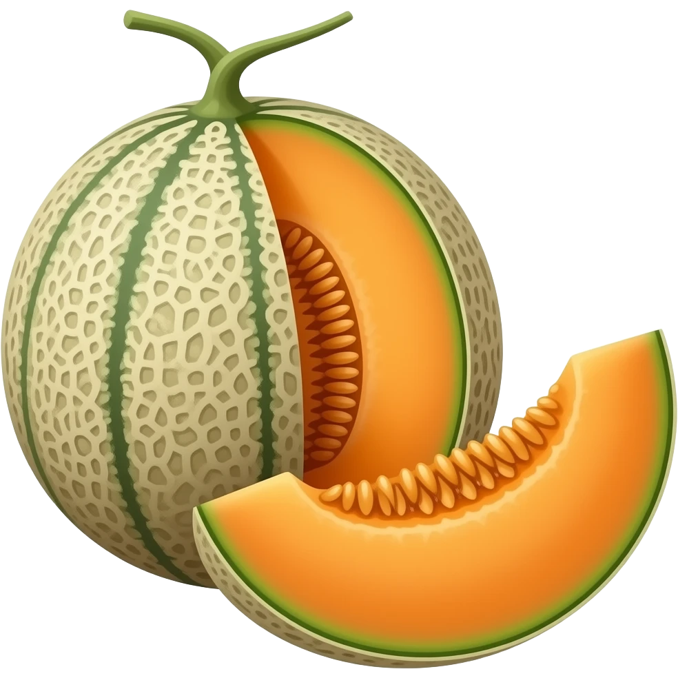 ripe whole and sliced cantaloupe emoji