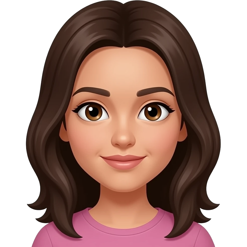 Chica de piel media  ojos medios y grandes cejas poblandas oero no mucho labios medios emoji