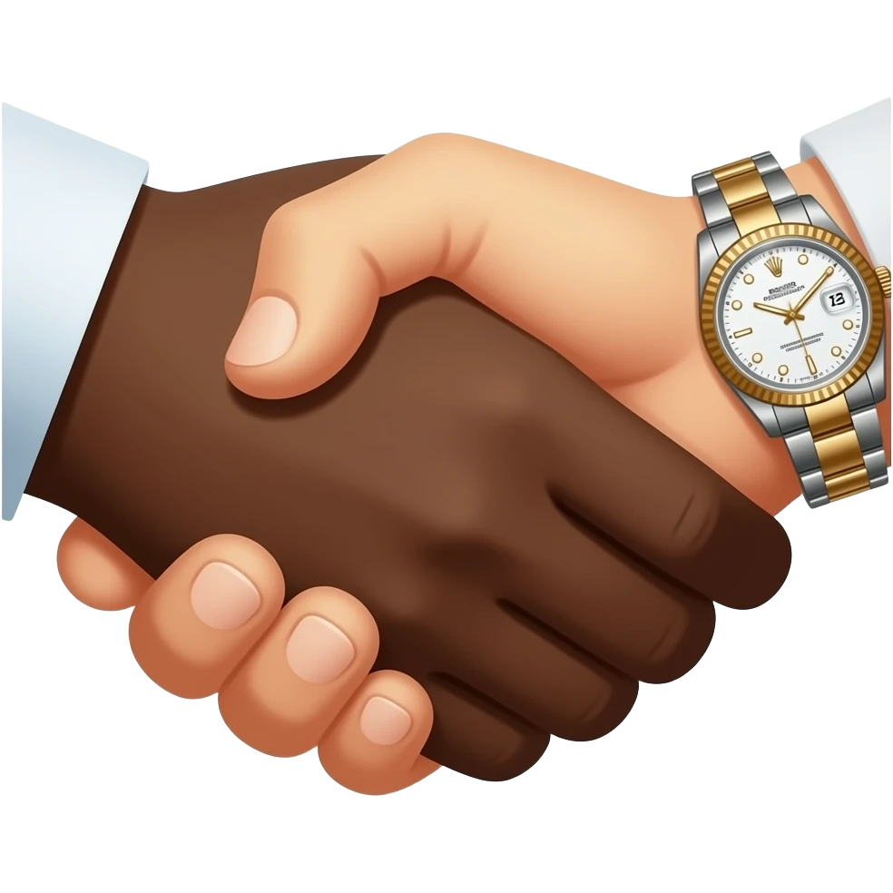 create me hand shake where one of two hands is black and have rolex on emoji