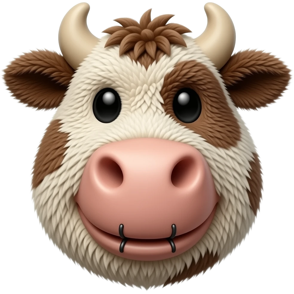 cow hand puppet with black eyes emoji