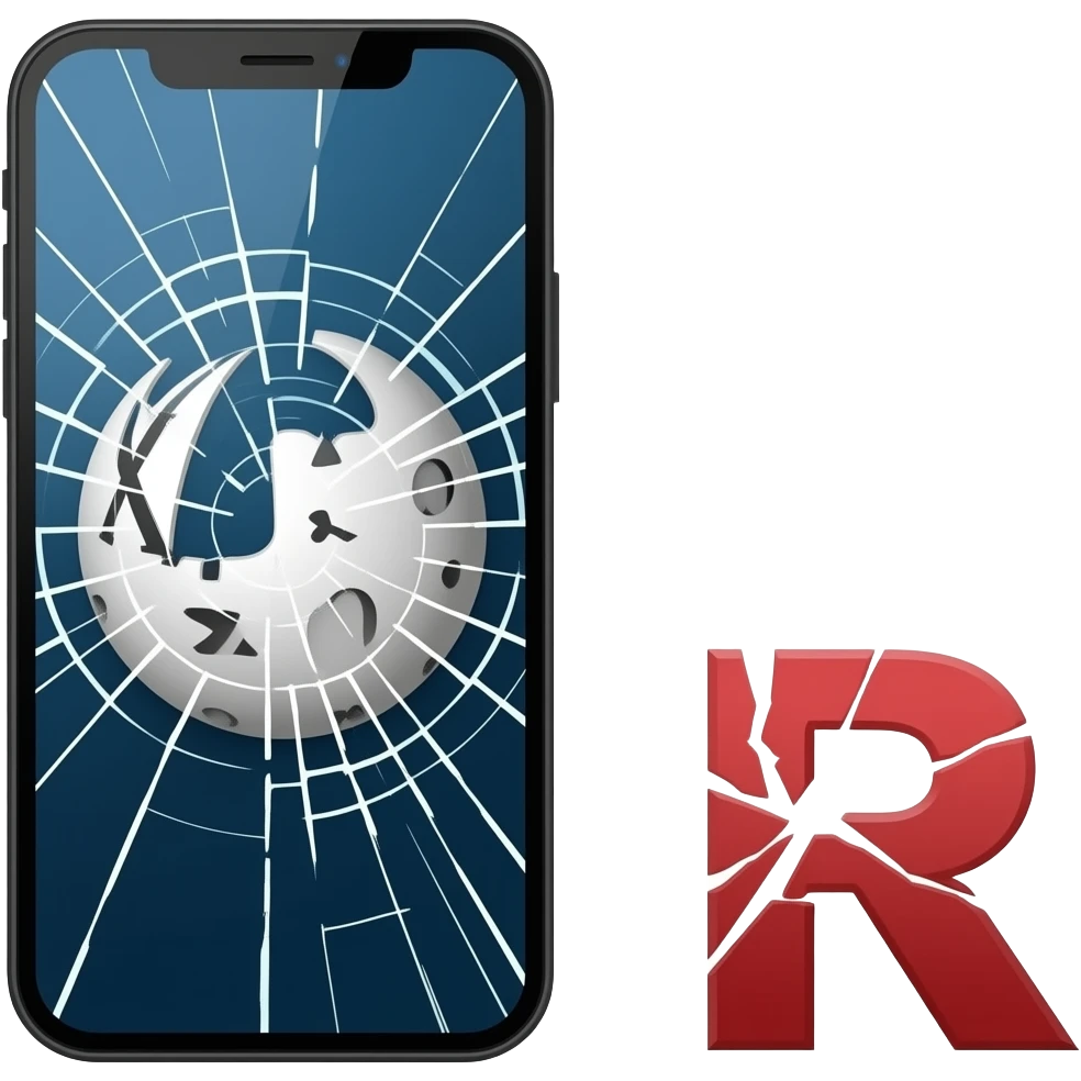 Wikipedia cracking on a phone with a red r that has cracks in it emoji ...