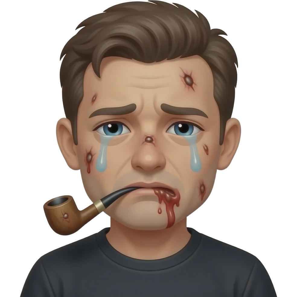 sad crying emoji with disgusting ulcers smoking a crack pipe emoji
