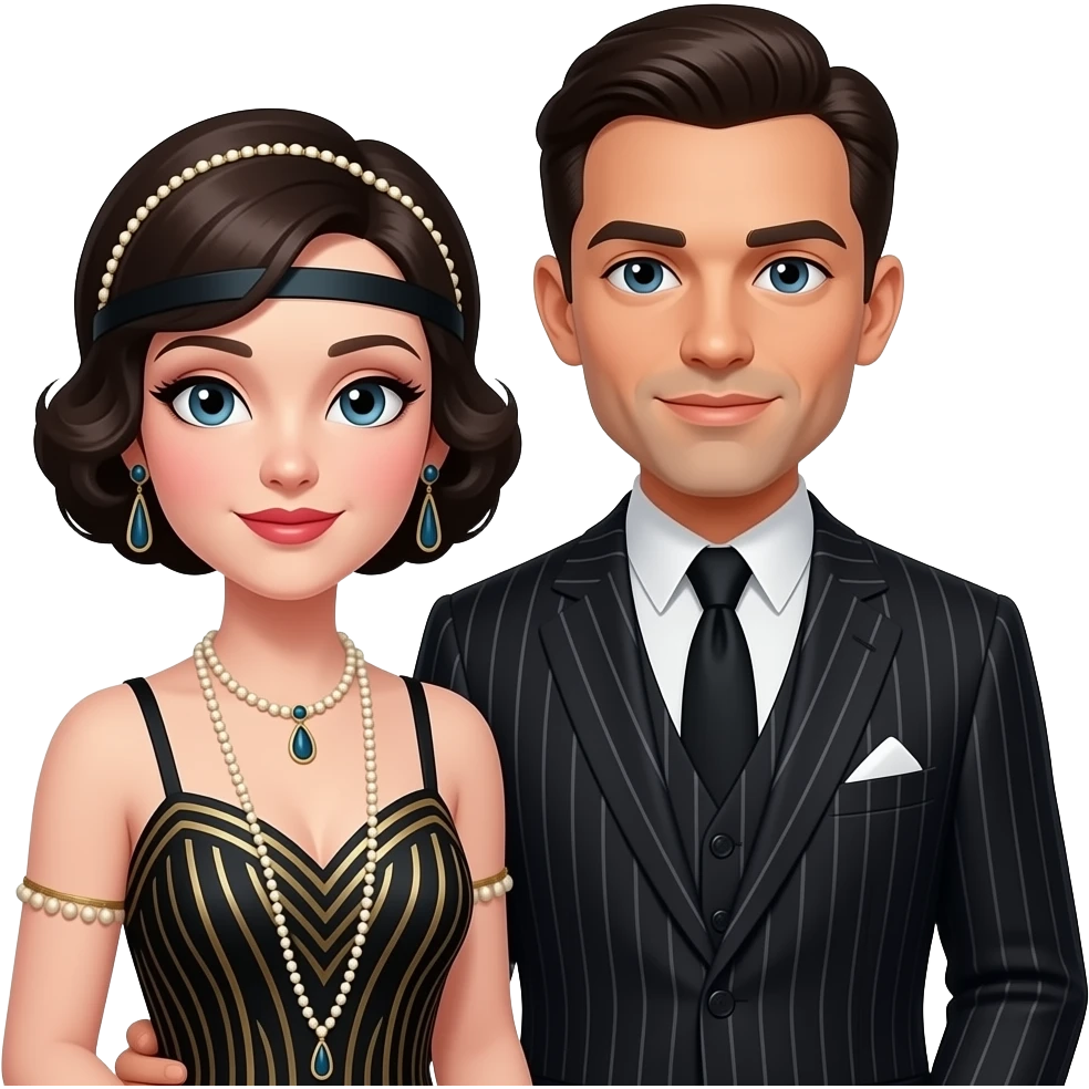 1920s couple. dark haired woman and black lightskin man emoji