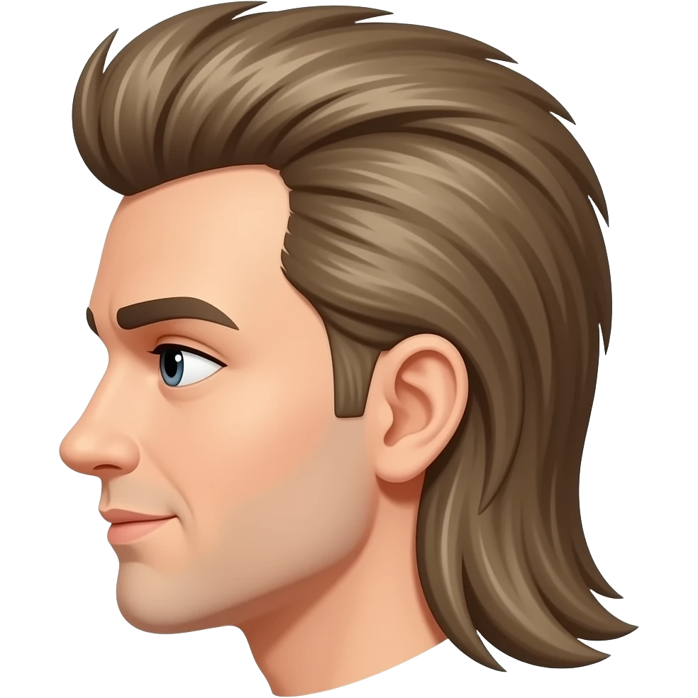 Create an emoji mulet haircup with long haur at the bottom And a taper just in the side before the long hair and short haire in the jeans of the haircup emoji