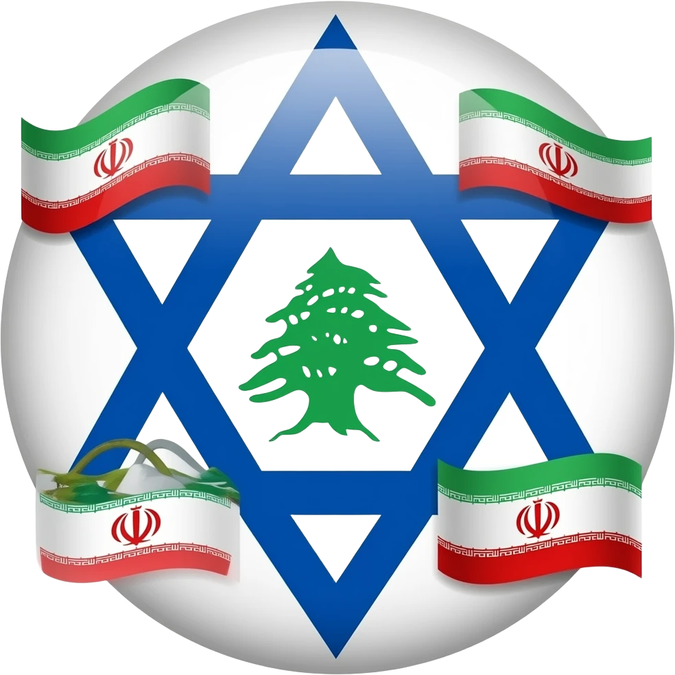 Fais-moi un drapeau avec l’étoile de David avec un peu les symboles de l’Iran et un arbre du Liban au milieu de l’étoile de David emoji