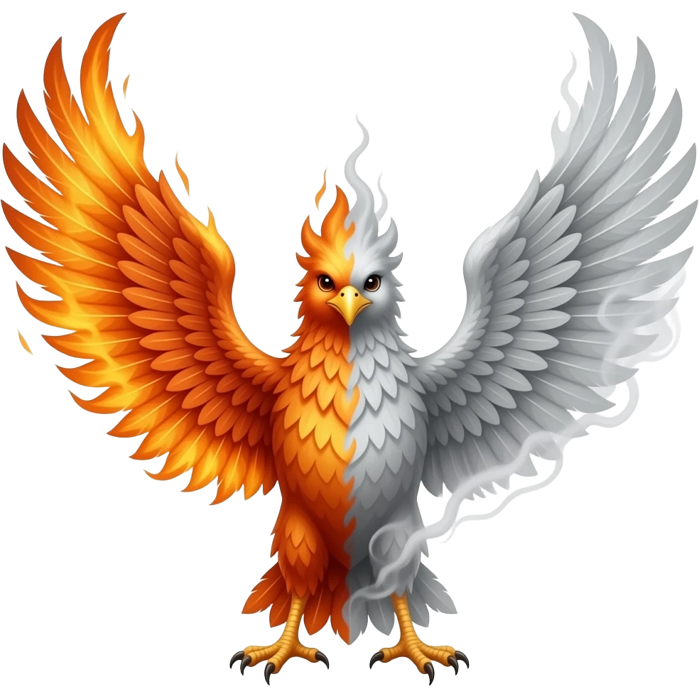 A phoenix made of fire on one side and smoke on the other side emoji