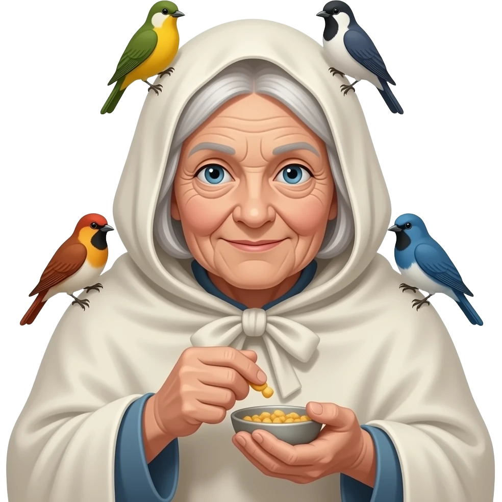 Old ugly lady with a shroud on feeding birds emoji