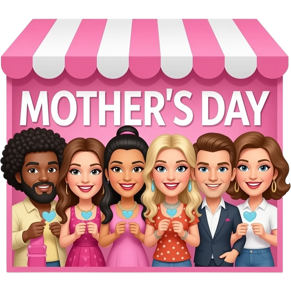 Poster "SteamWorks, celebrates Mothers Day"  "Freshly baked cookie scent in all stalls." With bearded drag queen moms  theme. emoji