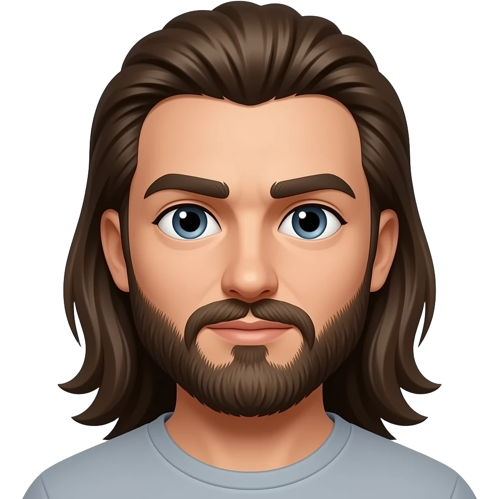 Very Long hair combed to the back and long beared with thick eyebrows and eyelashes guy emoji