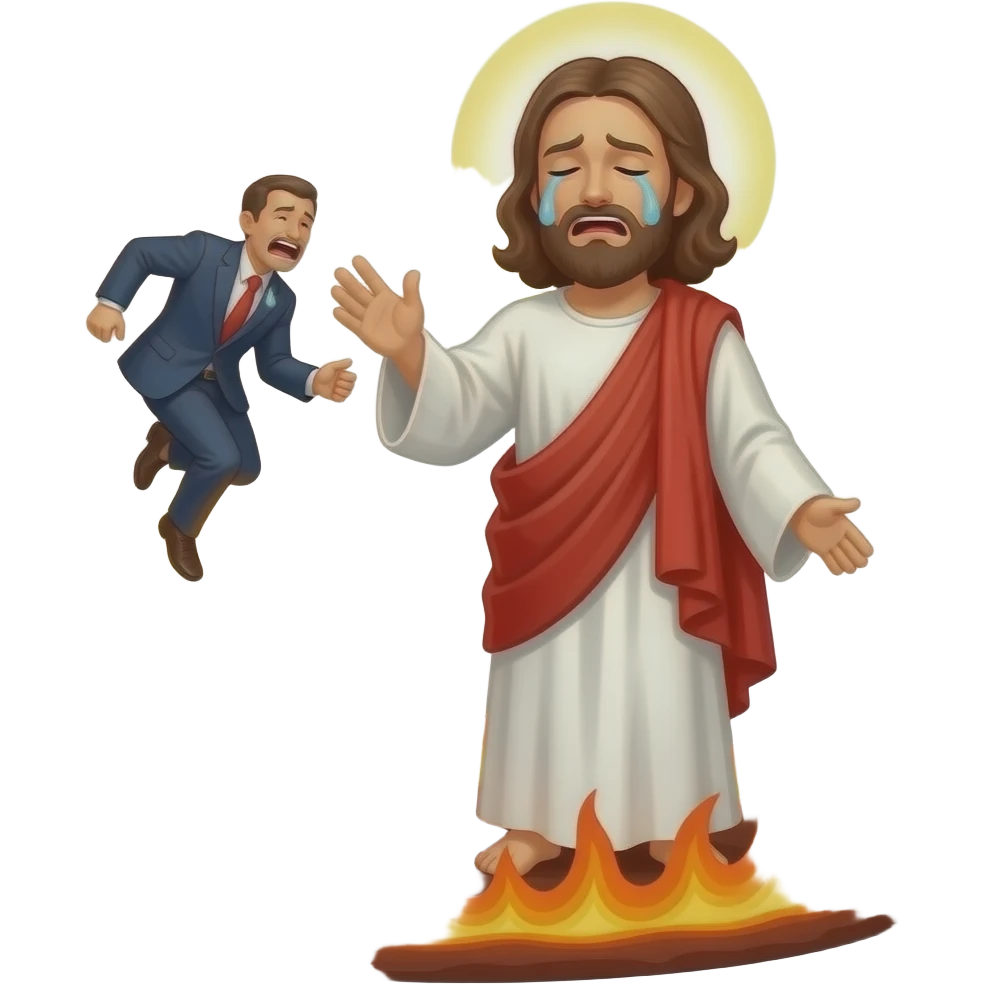 Jesus throwing a crying rich ceo into hell emoji