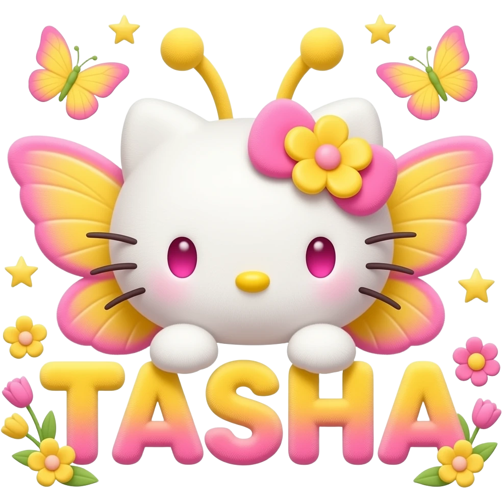 White velvety fur 3D hello kitty head with yellow pink gradient 3D ...