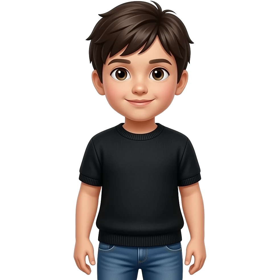 Niño con suéter negro manga corta y jeans emoji