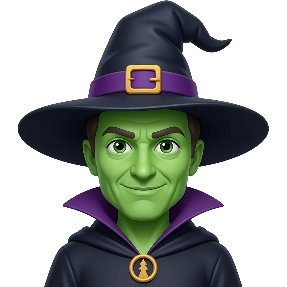 front bust shot of a green skin long nose witch emoji