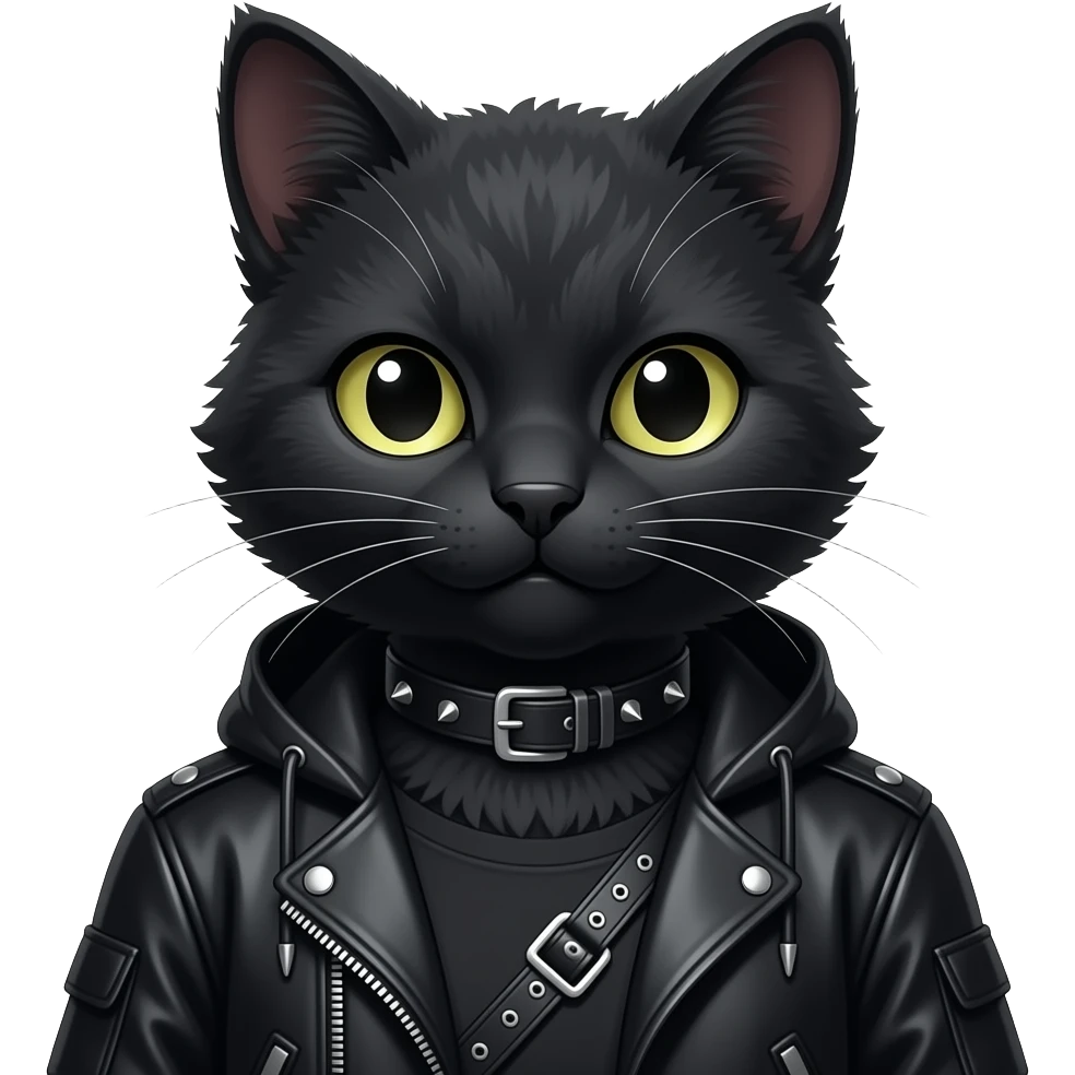 Gorgeous furry gothic dark techwear anime style anthro black cat fursona with blushing face aesthetic and pretty edgy black with collar and harness trending style emoji