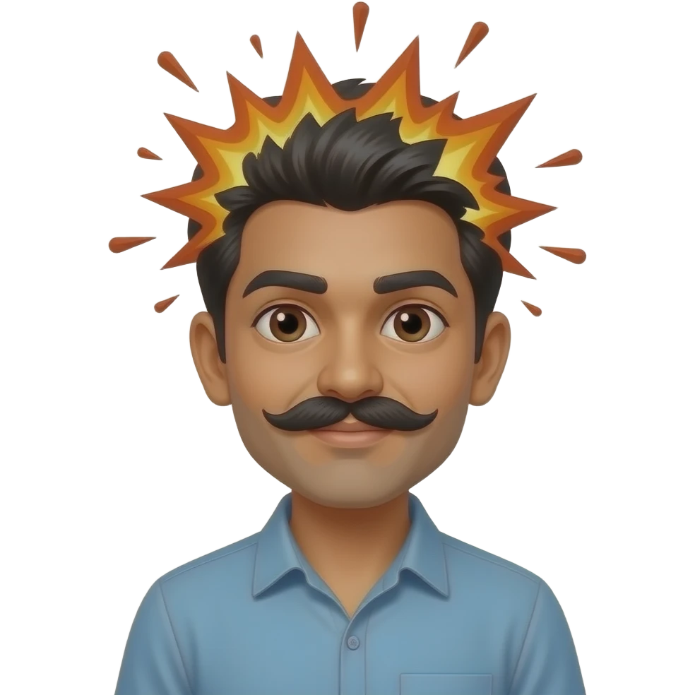 Indian guy with mustache with an Exploded heas emoji