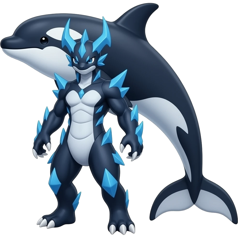 Bluish blackish whitish greyish gradients Absol-Amaura-Garchomp-Houndoom-Sharpedo-Aurorus-hybrid with orca tail emoji