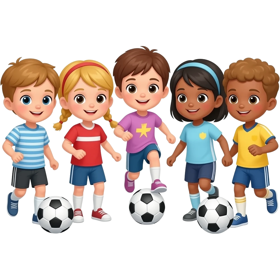 5 jeunes de 4 ans qui jouent au ballon de soccer emoji