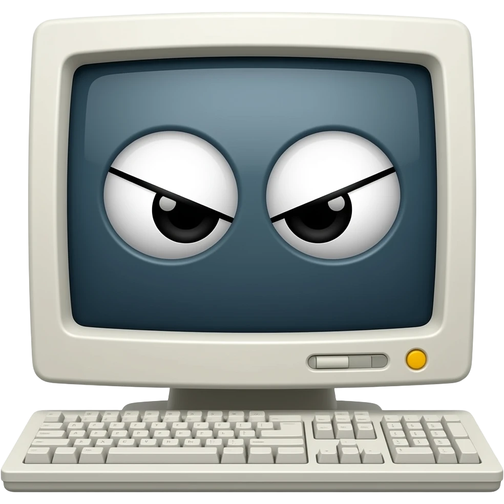 Computer eith evil eyes emoji