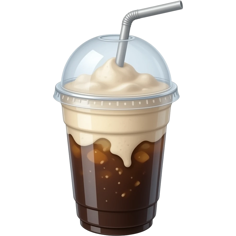 slush drink in a plastic glass with a plastic transparent big rounded cap with a straw in it emoji