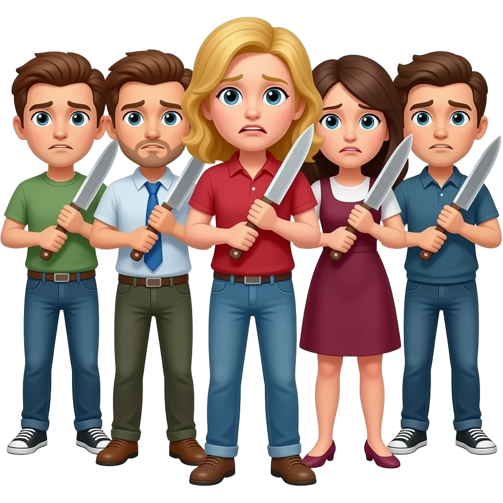grupo de personas preucupadas con cuchillos en la espalda emoji