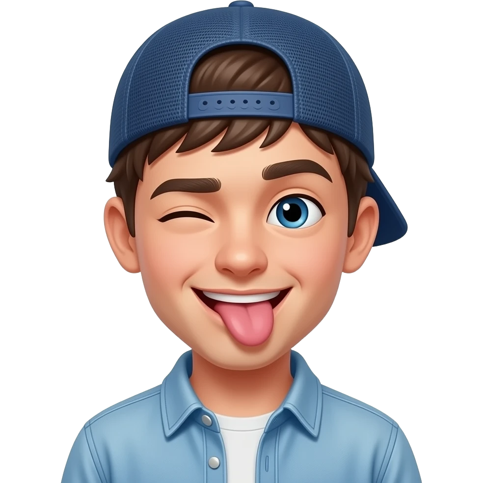 ايموحي شباب ويلبس طاقية بل مقلوب ويغمز ويطلع لسانه emoji