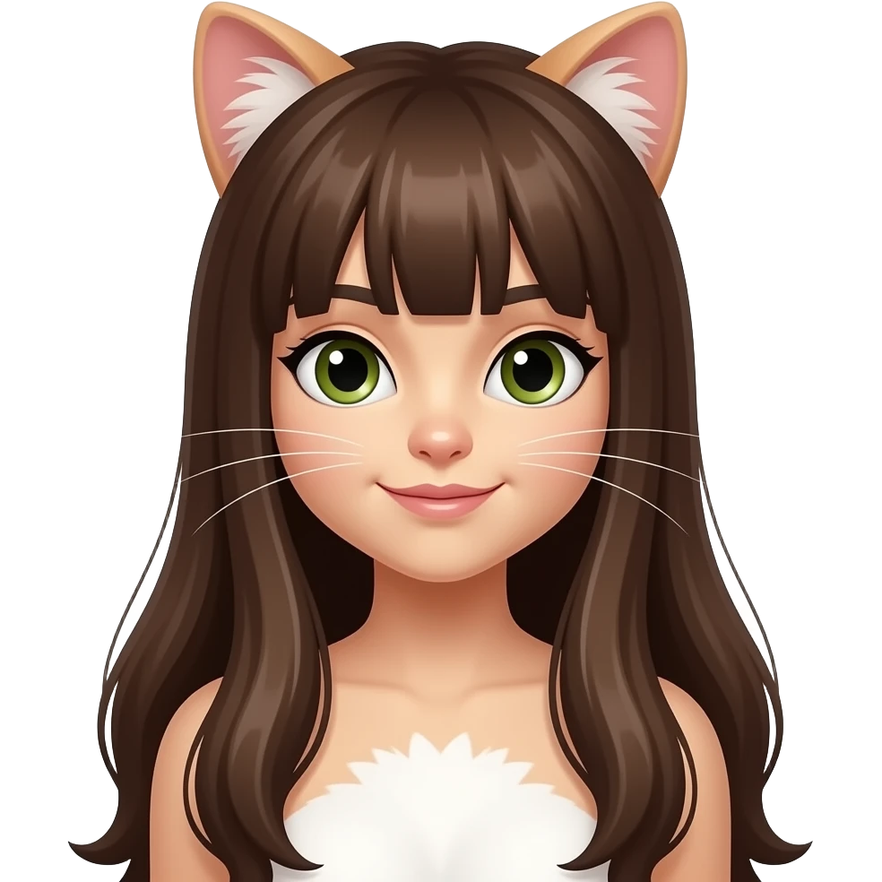 Un emoji de gatubela con el cabello largo con un pecho de pelo blanco emoji