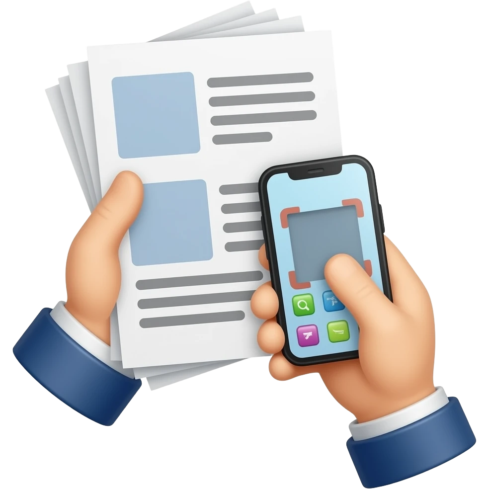Scans image  of document with phone with person hand emoji