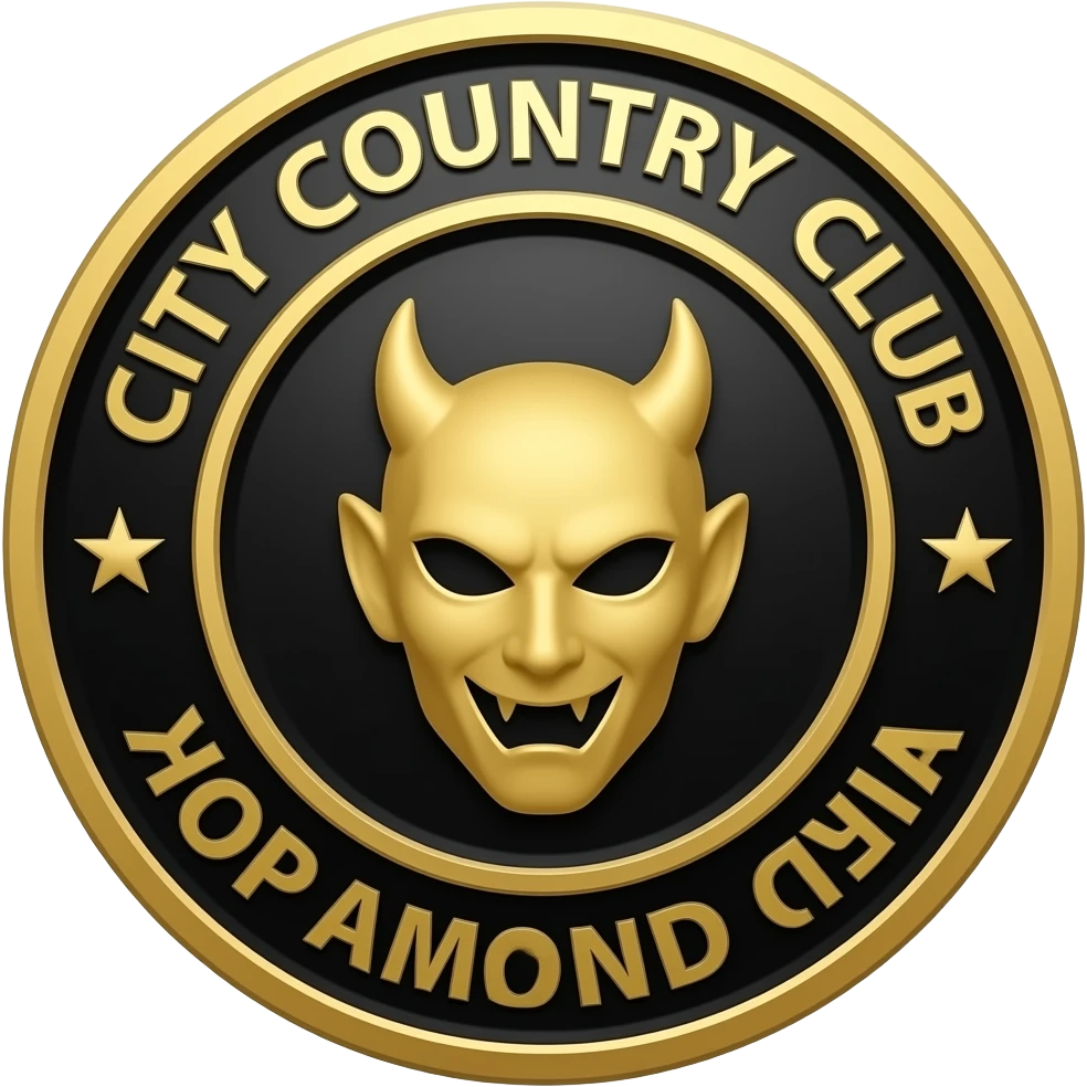 black and gold badge with the same skin city country club devil in the middle emoji